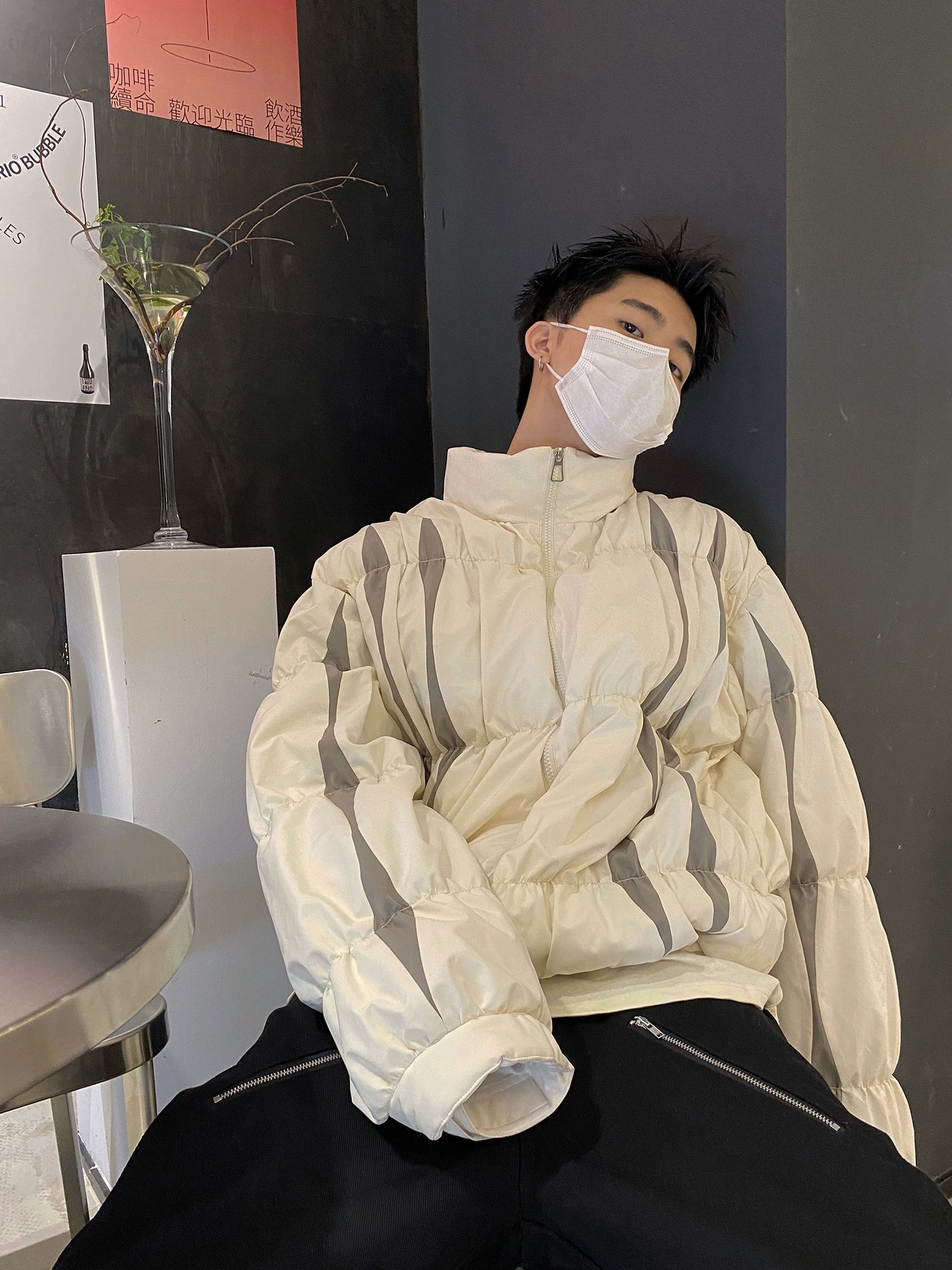 Striped Stand Collar Down Jacket