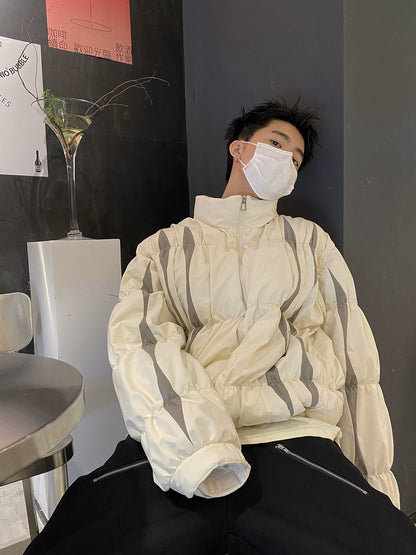 Striped Stand Collar Down Jacket