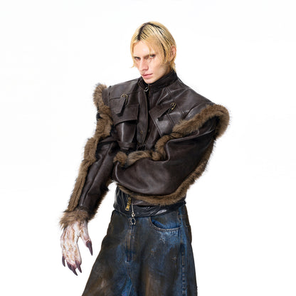 Vintage Cropped Faux Leather Jacket