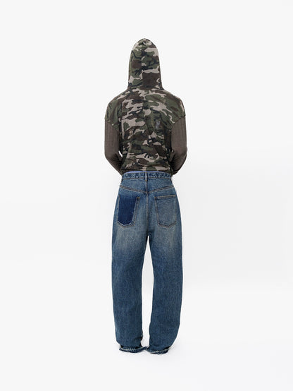 Camouflage Washed Zip Hoodie Army Green Unisex