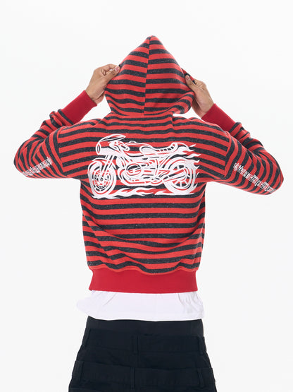 Street Black and Red Striped Cropped Jacket