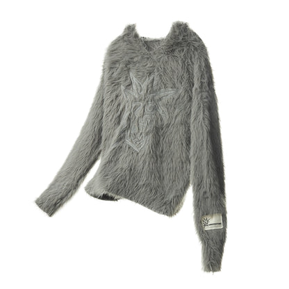 Hooded Faux-Mink Knitted Sweater