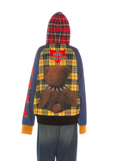 American punk bear baggy checked velvet jacket