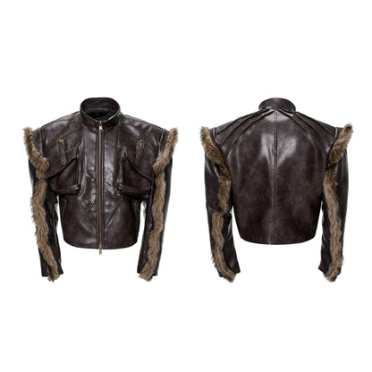 Vintage Cropped Faux Leather Jacket