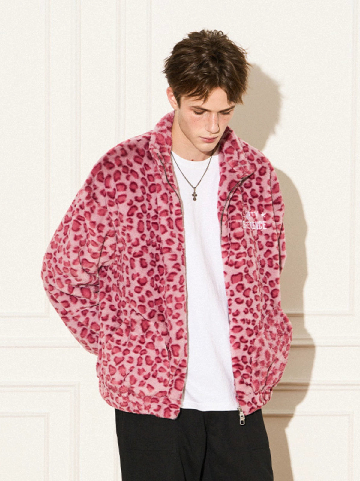 Pink Leopard Print Plush Jacket Unisex