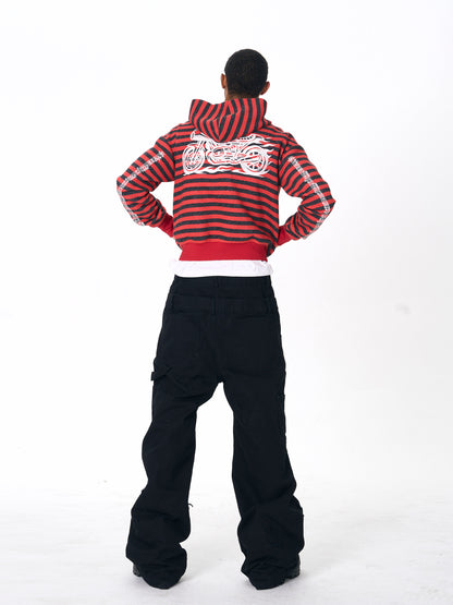 Street Black and Red Striped Cropped Jacket