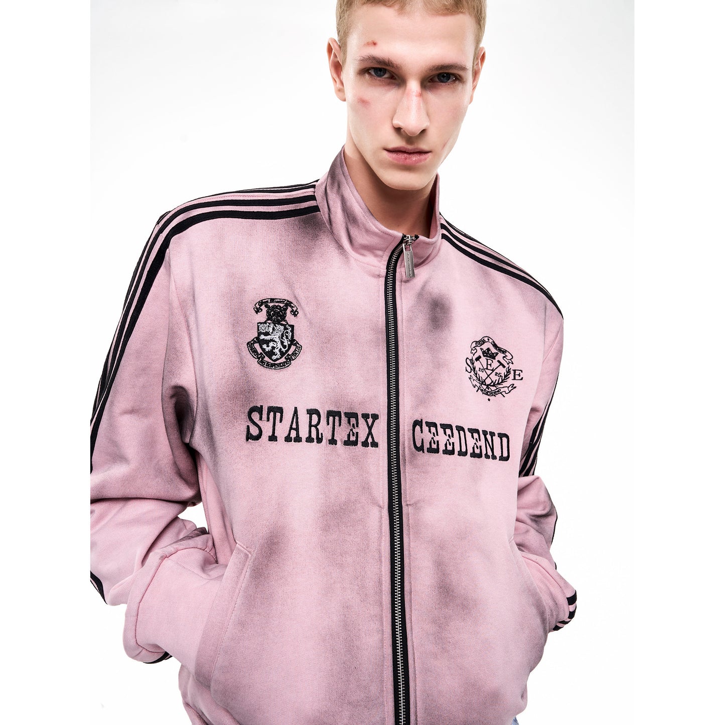 American spray dirty distressed stand-up collar jacket trend