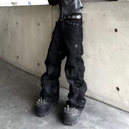 Bump nail brush wax double zipper motorcycle pants