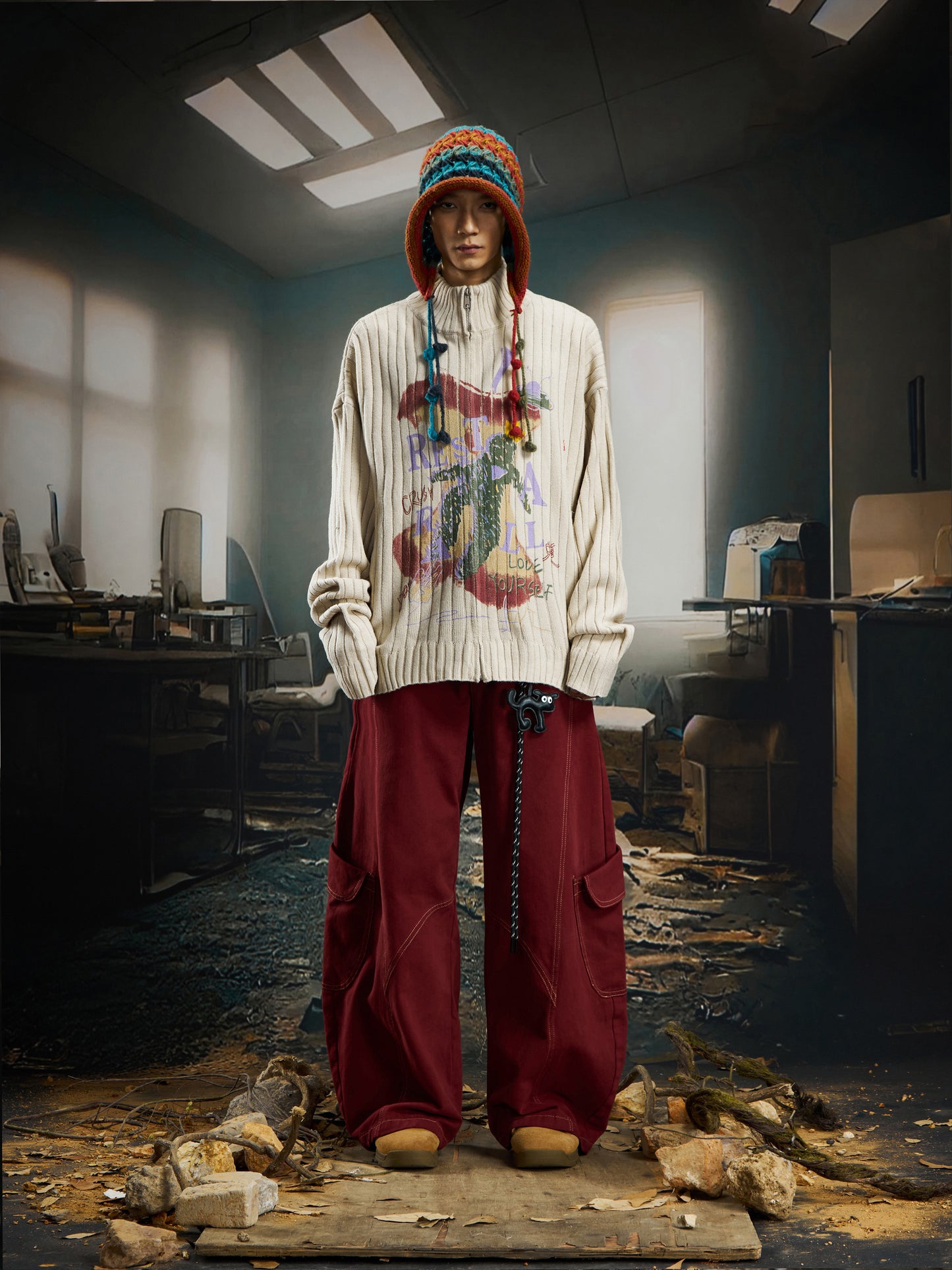 Vintage Casual Contrast Mid High Neck Zipper