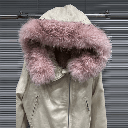 Fur collar hood loose slimming zipper flight jacket