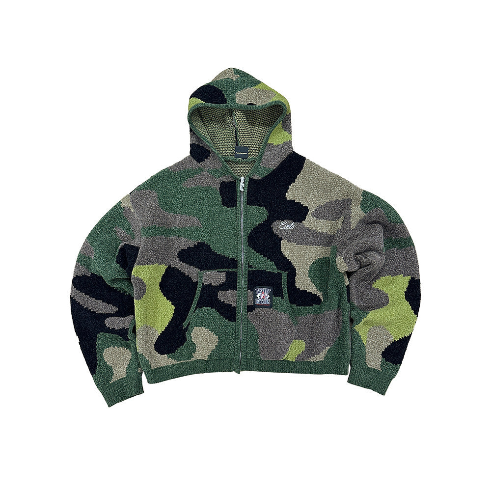KNIT CAMO ZIP UP HOODIE