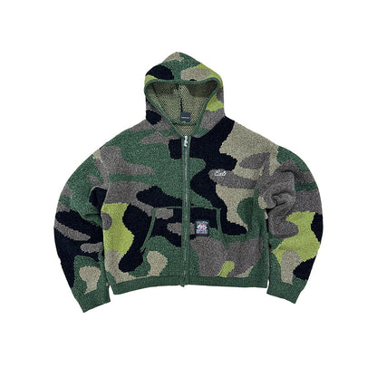 KNIT CAMO ZIP UP HOODIE