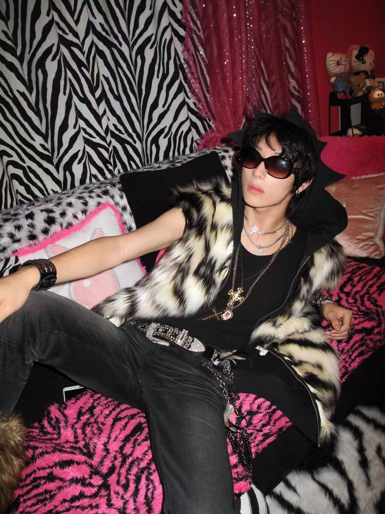 Tiger Stripe Spiked Crown Fur Vest