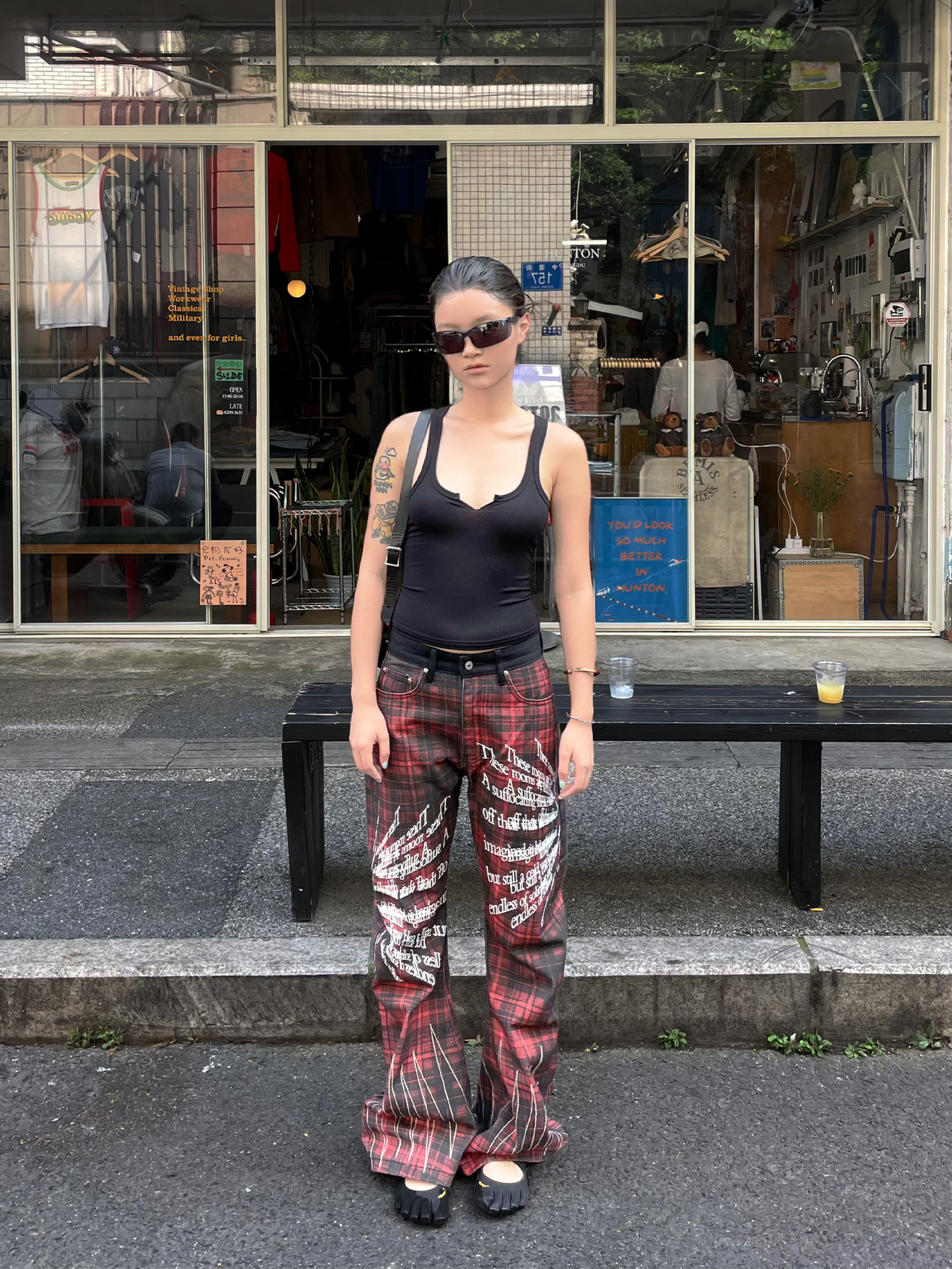 Red Plaid Punk Jeans